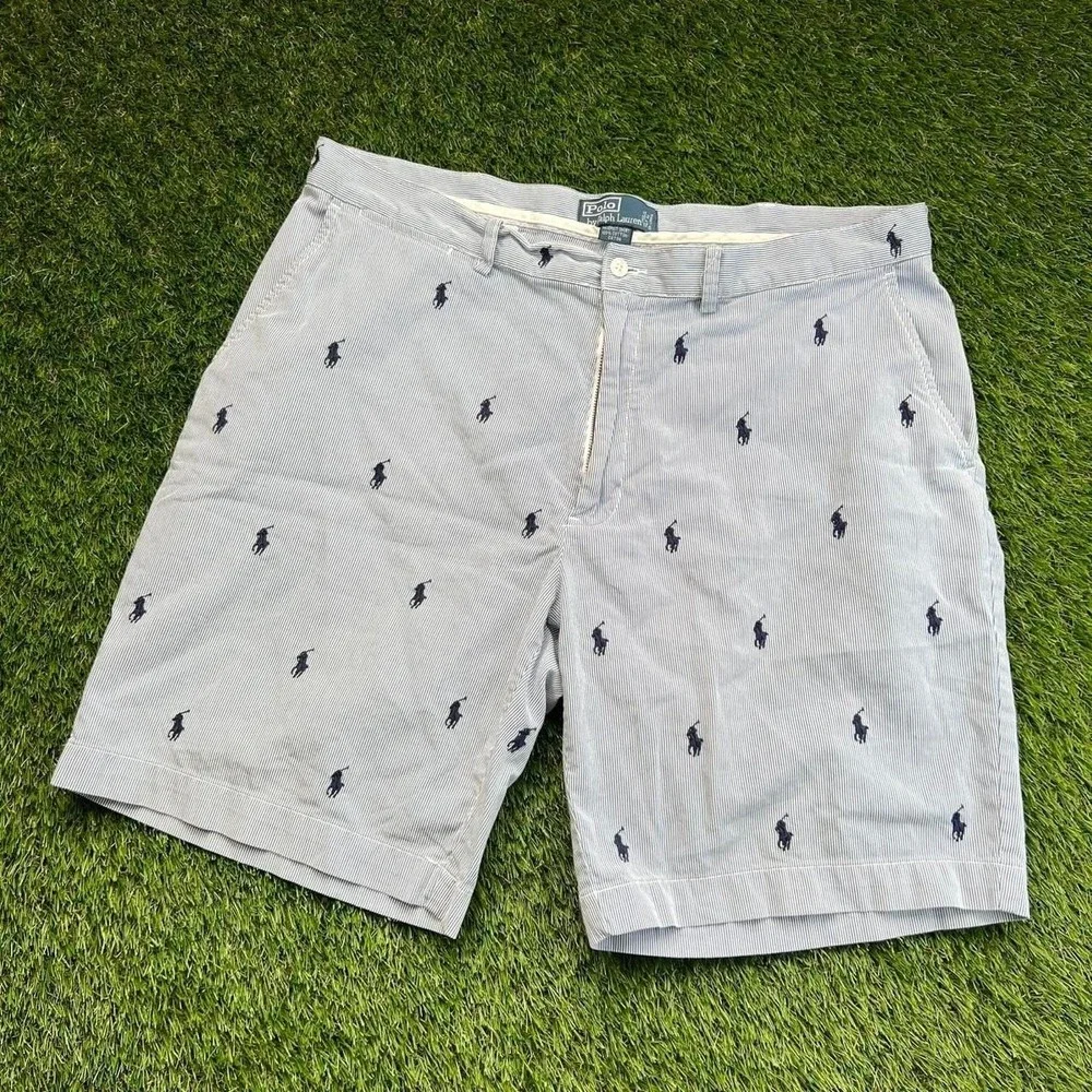 Polo Ralph Lauren Pony Print Prospect Shorts Mens 38 Blue Stripe Cotton Golf